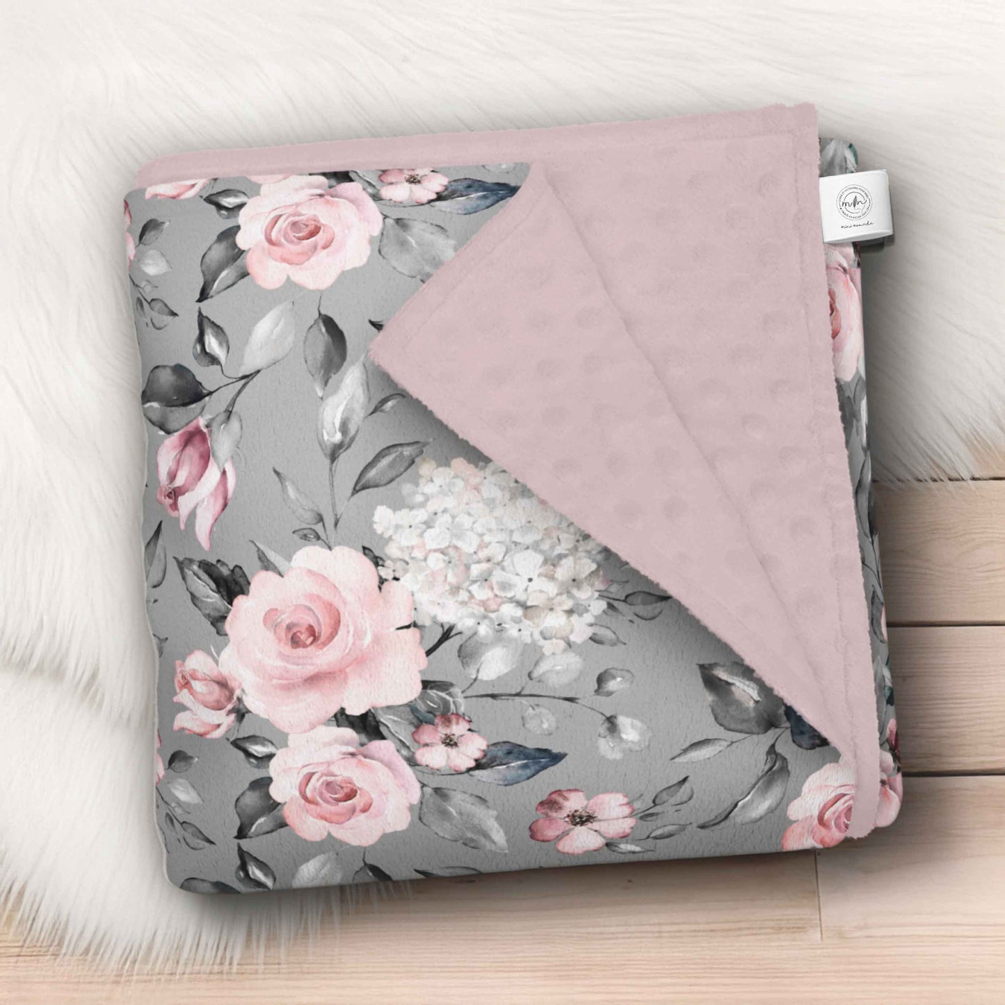 Doudou en minky | Fleurs grises