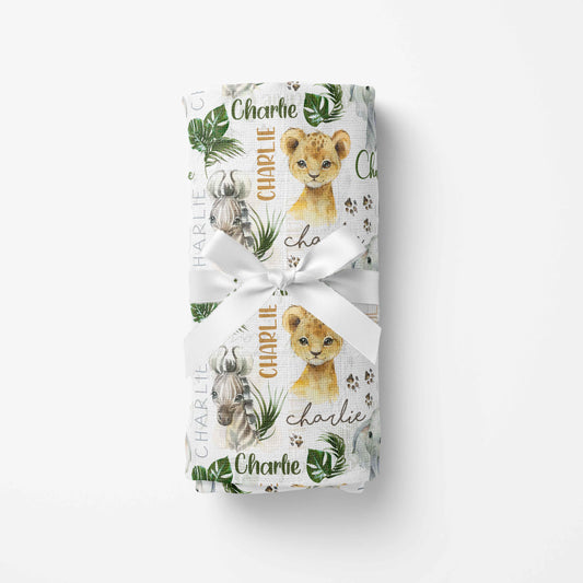 Couverture en mousseline de bambou | Petits Animaux d'Afrique prénom répétitif