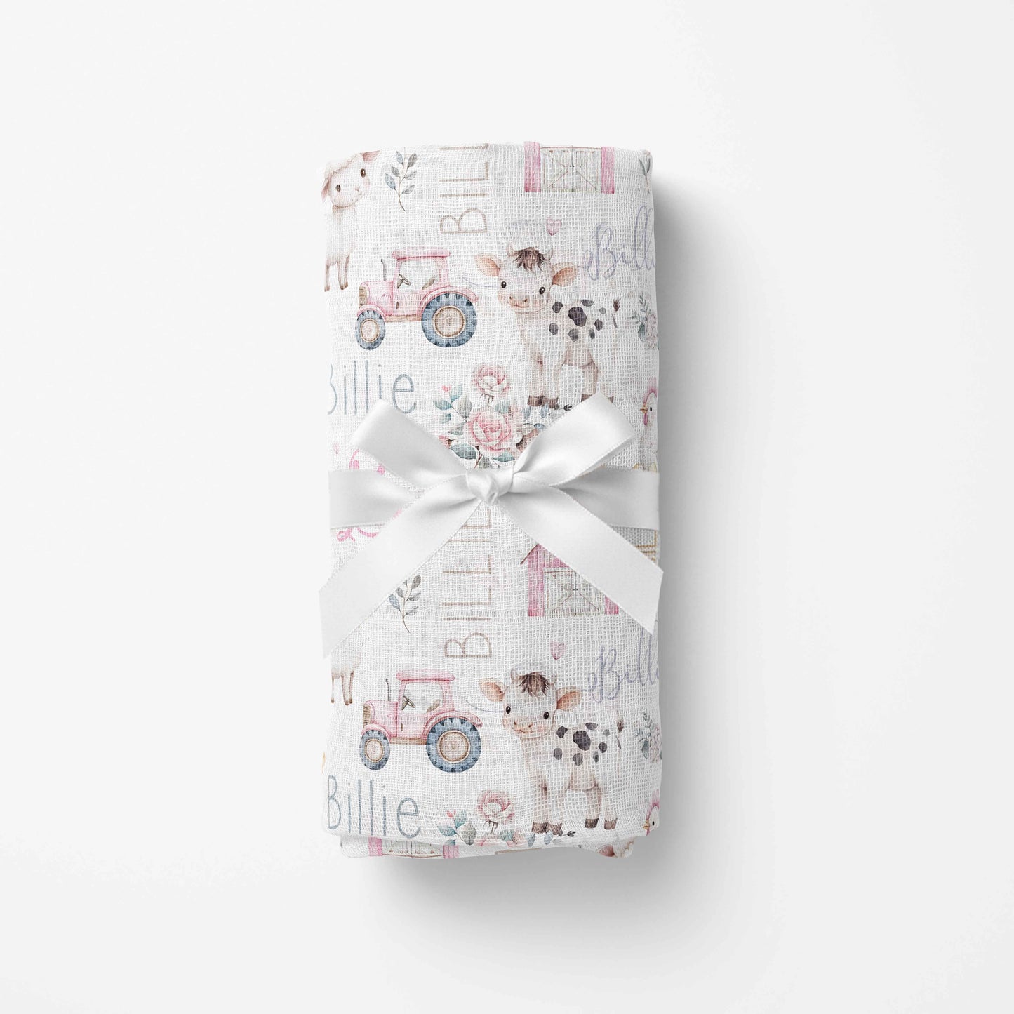 Couverture en mousseline de bambou | Prairie rose prénom répétitif