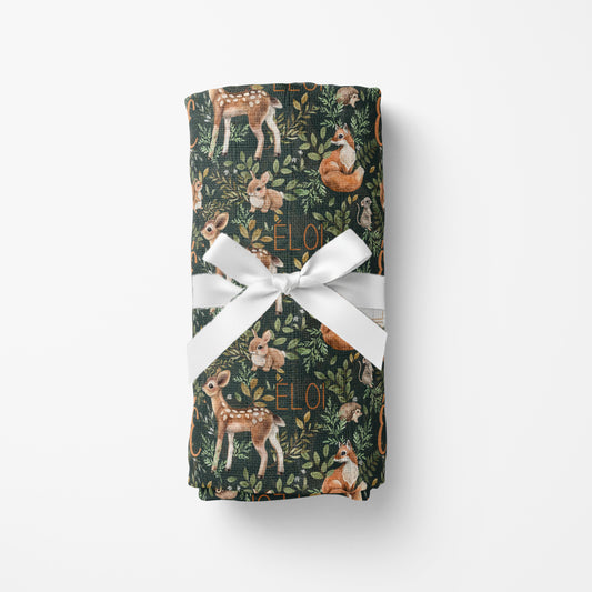 Couverture en mousseline de bambou | Forêt enchantée prénom répétitif