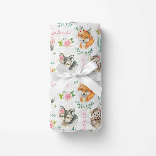 Couverture en mousseline de bambou | Amies des Bois fleuris prénom répétitif