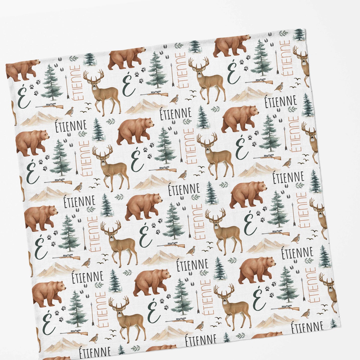 Couverture en mousseline de bambou | Partie de chasse prénom répétitif
