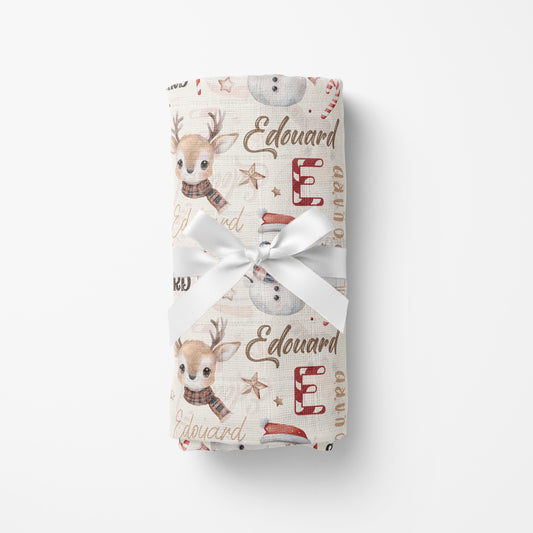 Couverture en mousseline de bambou | Premier Noël prénom répétitif
