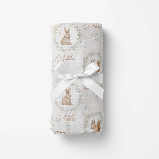 Couverture en mousseline de bambou | Cercles feuillus des bois prénom répétitif