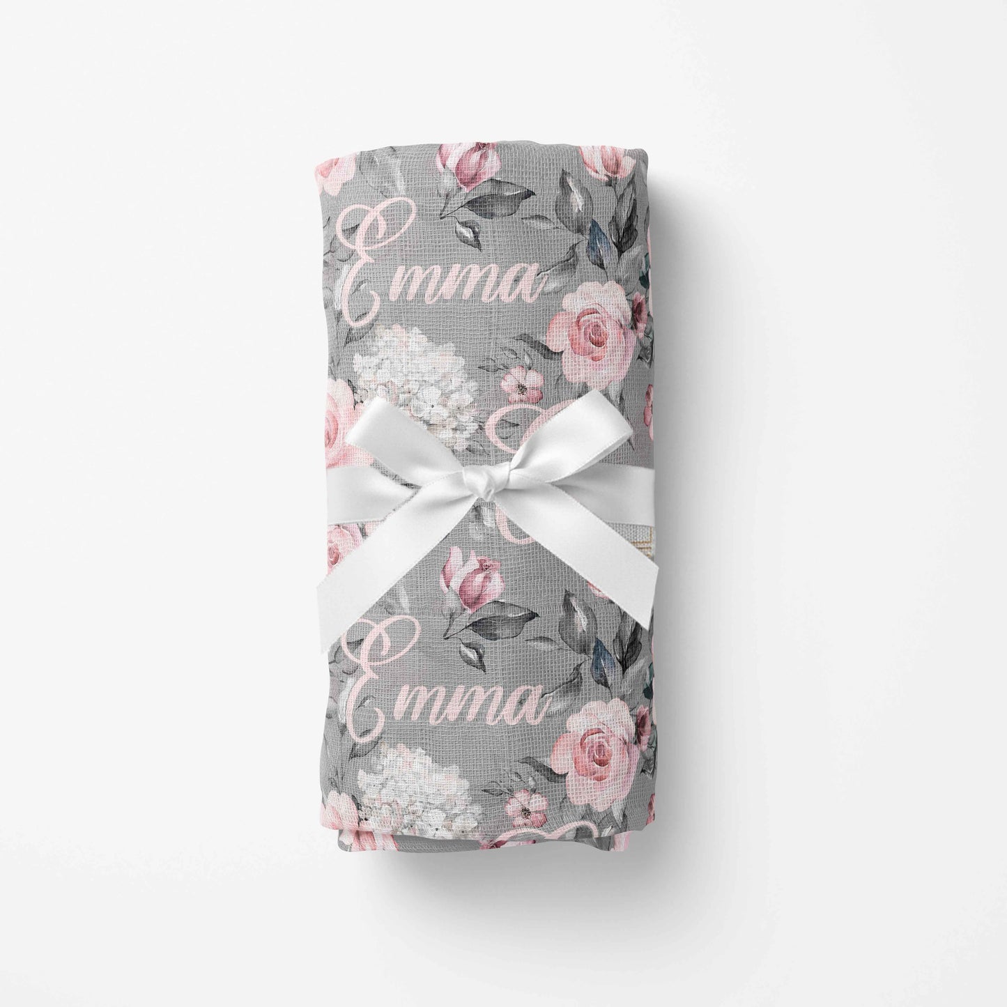 Couverture en mousseline de bambou | Fleurs Grises prénom répétitif