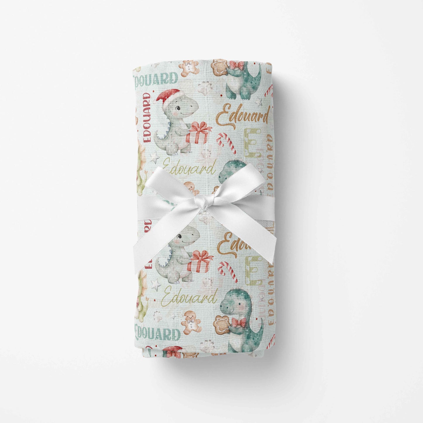 Couverture en mousseline de bambou | Dinos de Noël prénom répétitif