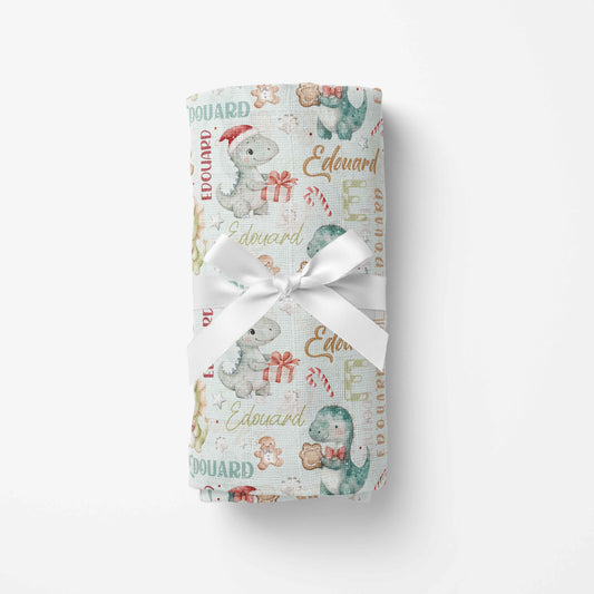 Couverture en mousseline de bambou | Dinos de Noël prénom répétitif