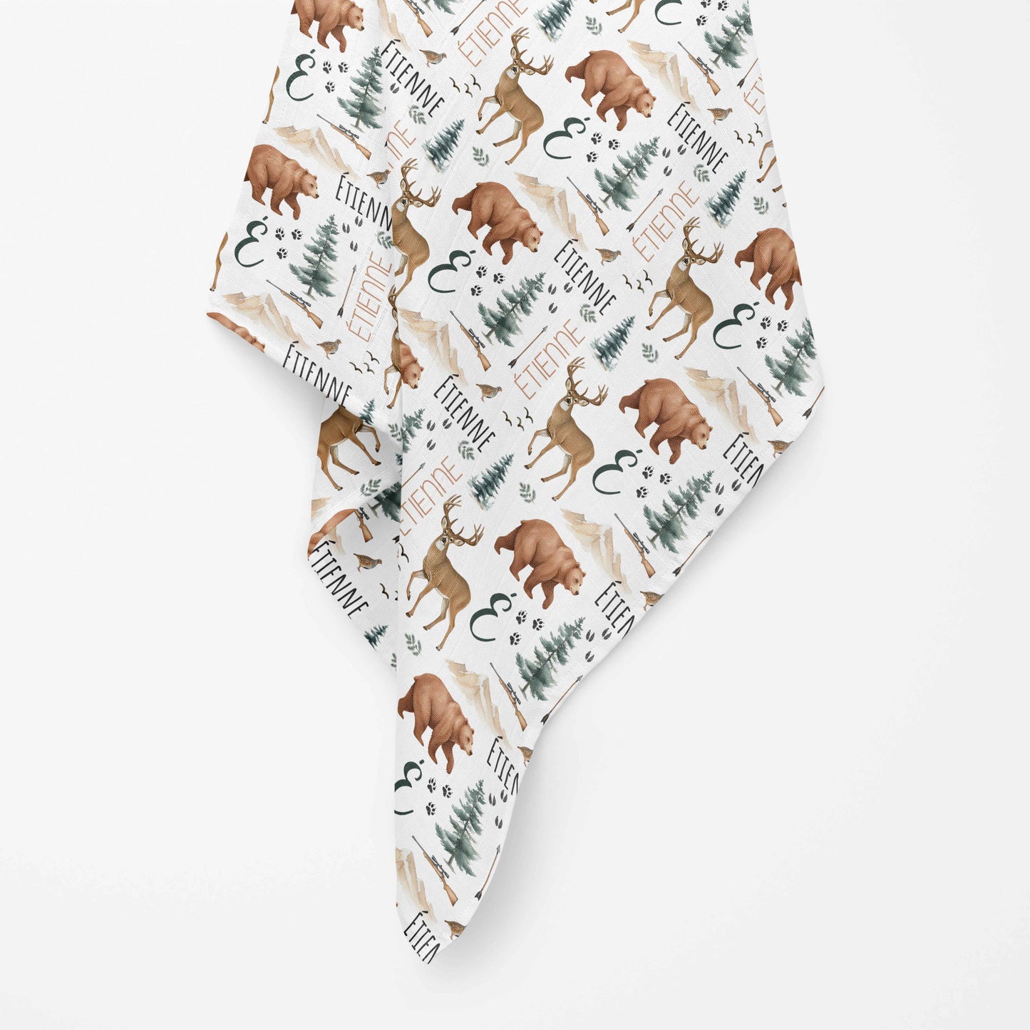 Couverture en mousseline de bambou | Partie de chasse prénom répétitif