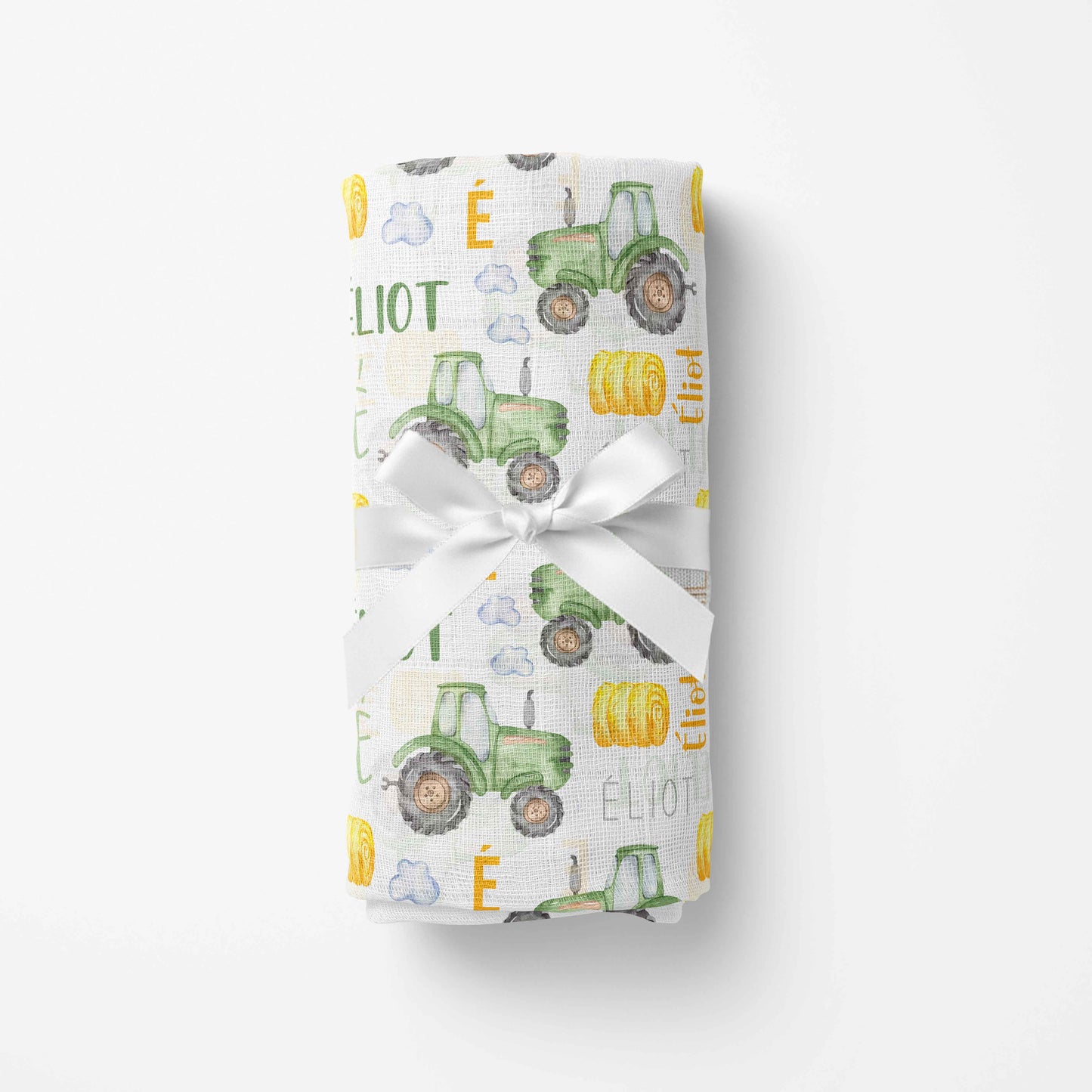 Couverture en mousseline de bambou | Tracteurs Verts prénom répétitif