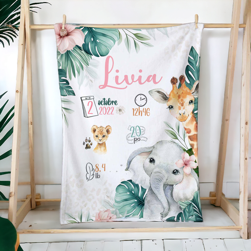 Doudou en minky personnalisée | Animaux de la Jungle Floral Safari