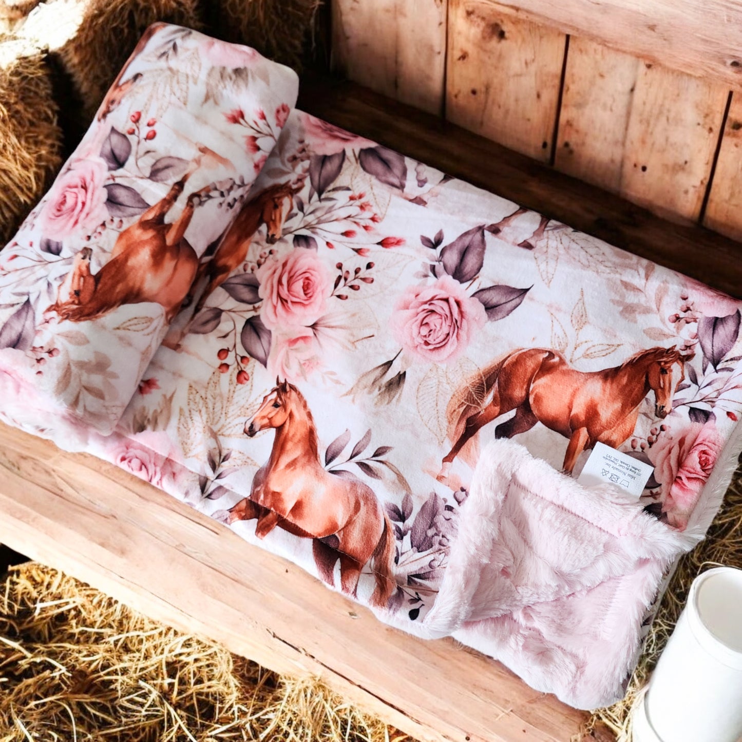 Doudou en minky | Chevaux Pastel Rose