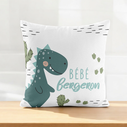 Coussin personnalisé | Dinosaure au Désert | Nom du bébé