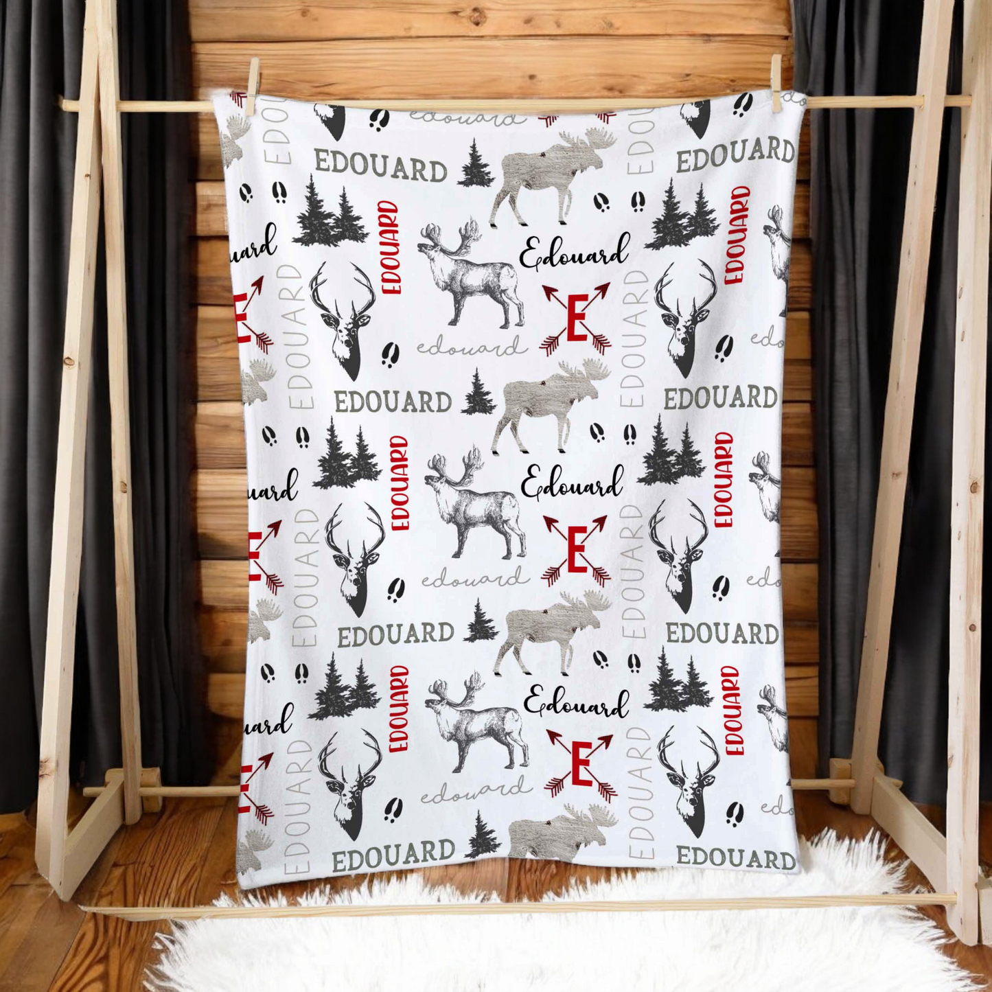 Couverture personnalisée | Chevreuil Lumberjack prénom répétitif