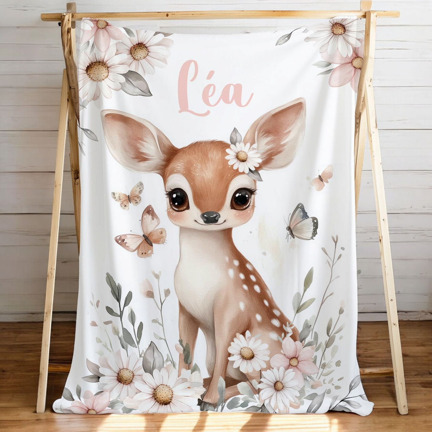 Doudou en minky personnalisée | Biche et papillons