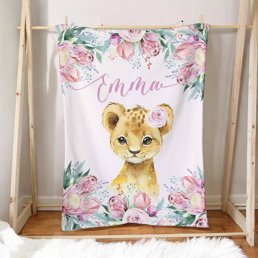 Doudou en minky personnalisée | Rêve Fleuri Lion avec prénom