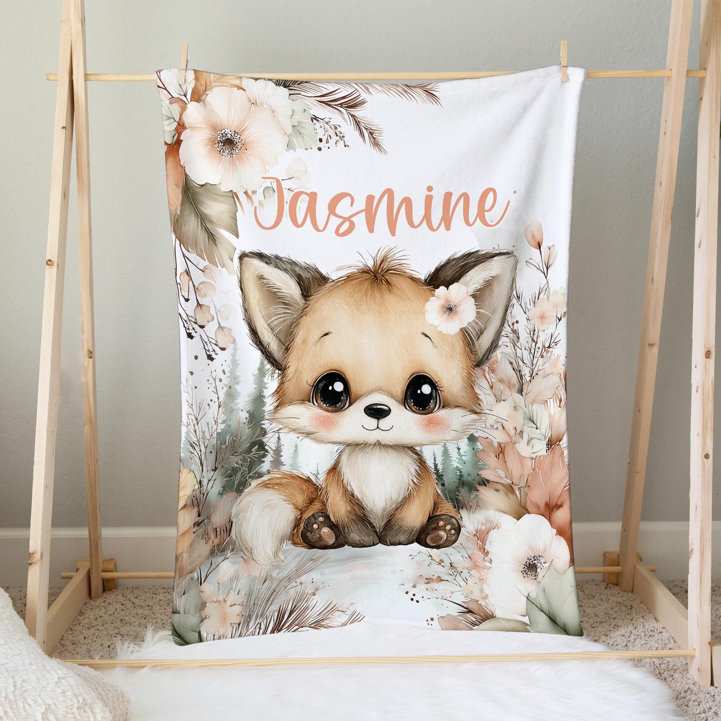 Couverture en minky personnalisée | Renard Fleurs Automnales