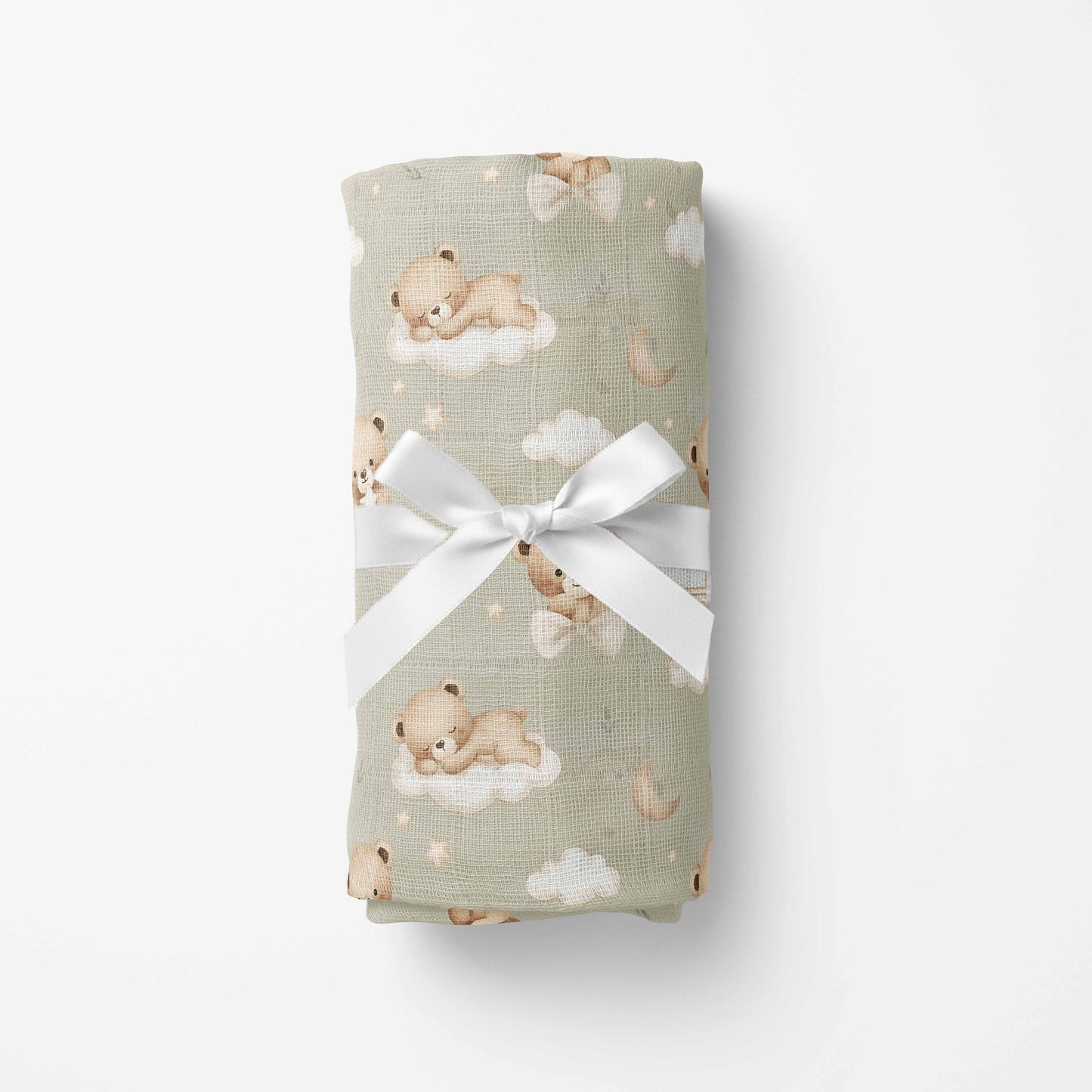 Couverture en mousseline de bambou | Rêve d'ourson sauge