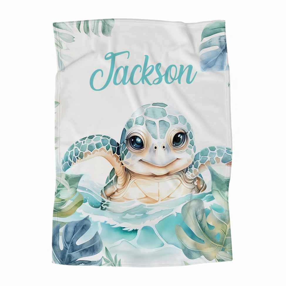 Couverture en minky personnalisée | Tortue de mer bleue