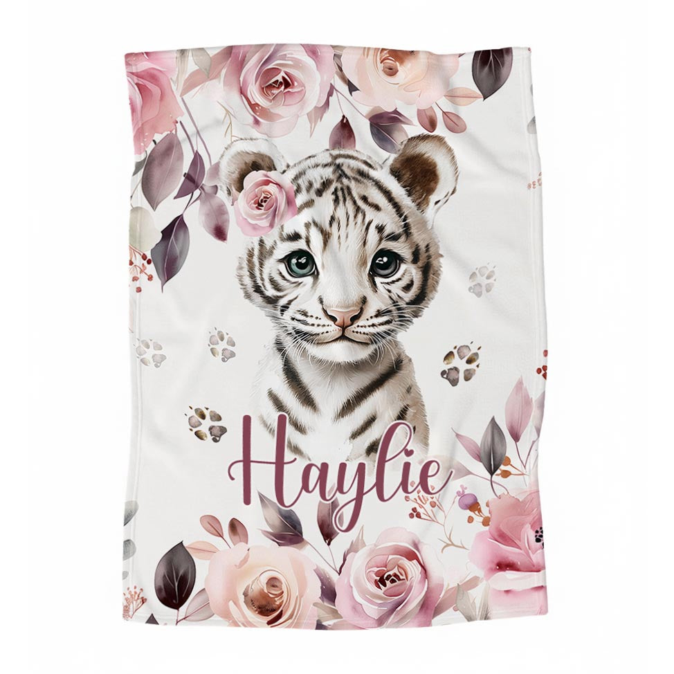 Couverture pour bassinette personnalisée | Tigre blanc Rêve Rosé