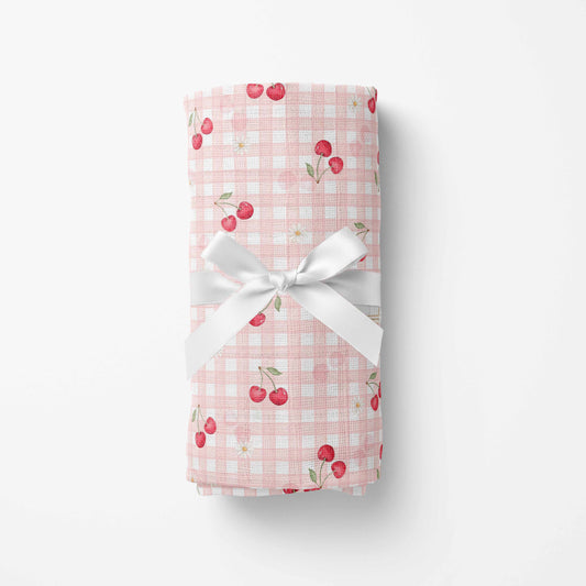 Couverture en mousseline de bambou | Cerises et marguerites