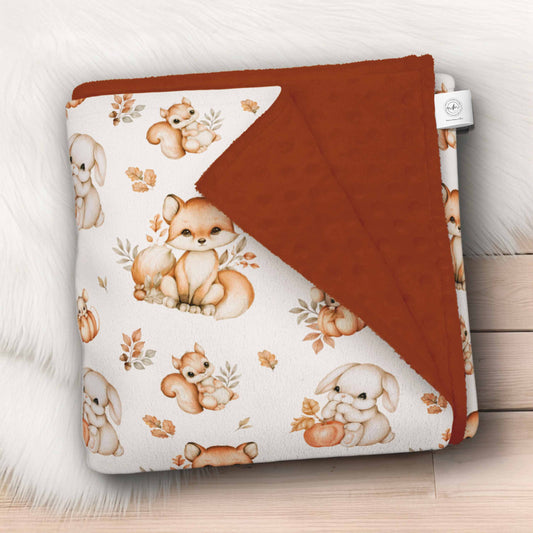 Couverture en minky | Petits animaux d'automne