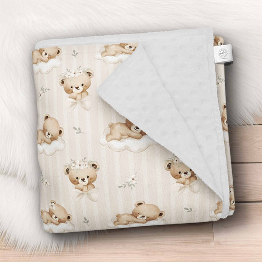 Couverture en minky | Rêve d'ourson ligné fleuri