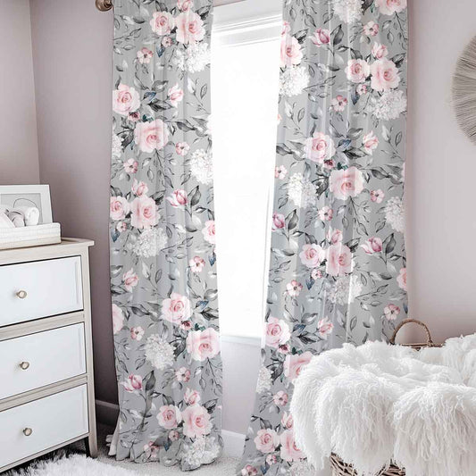 Rideaux-fleurs-grises-fleuri-chambre-bébé-nursery-curtains-flowers-grey-pink-blush-nursery-chambre-bebe