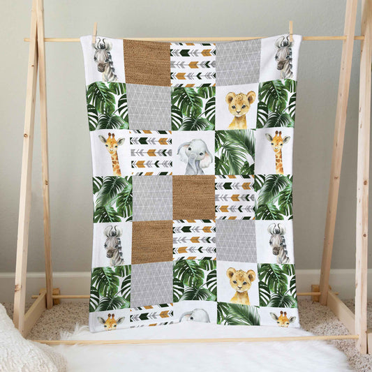 Doudou en minky  | Safari Jungle Animaux d'Afrique Patchwork