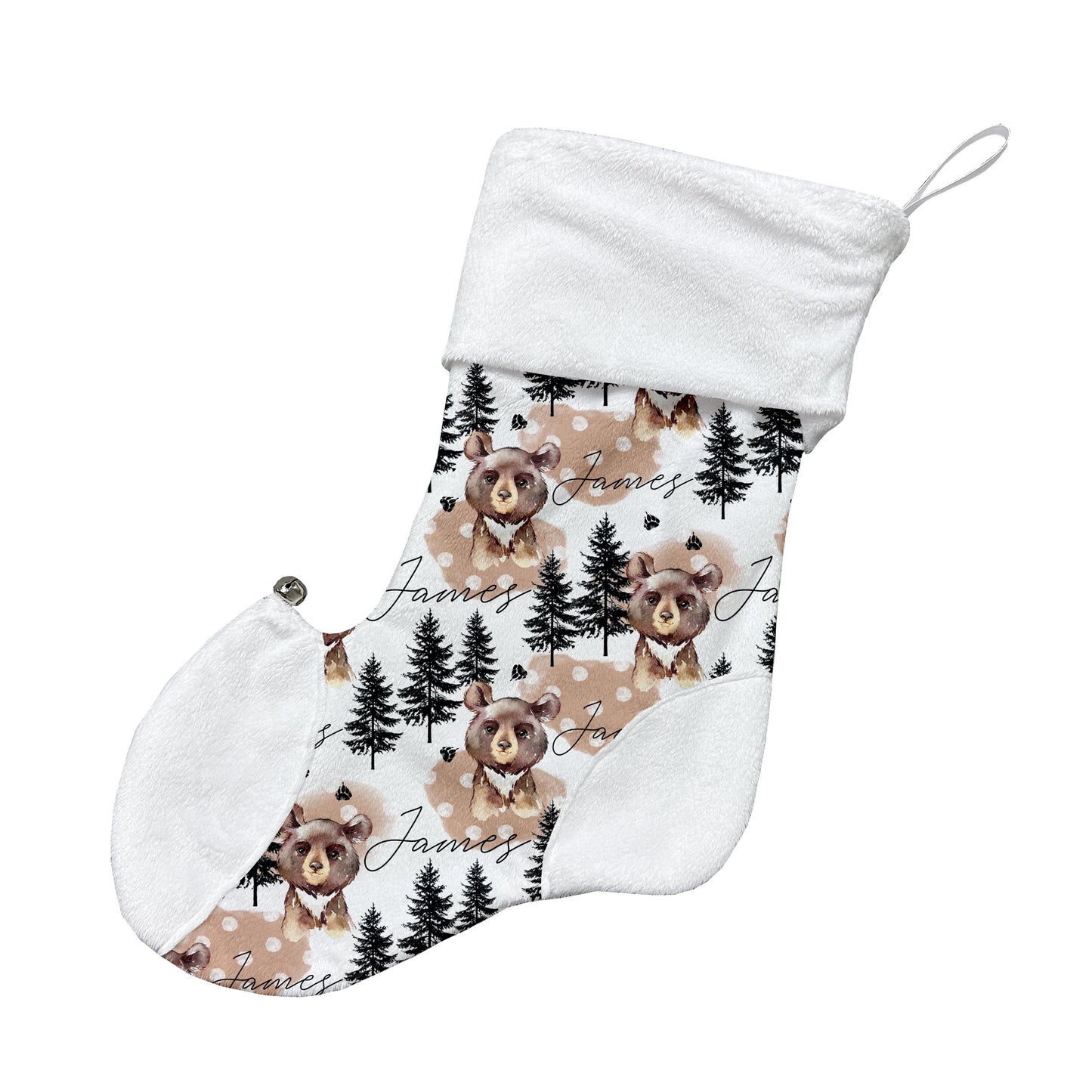 Bas de Noël | Sapins et ours brun prénom répétitif