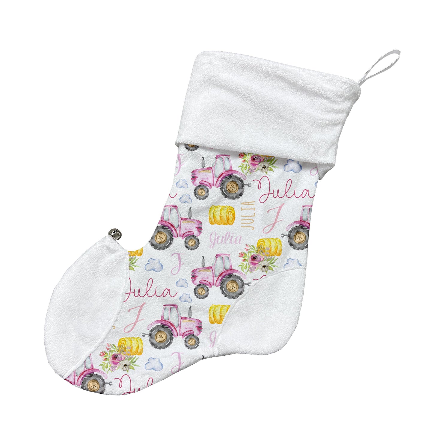 Bas de Noël | Tracteur Rose prénom répétitif