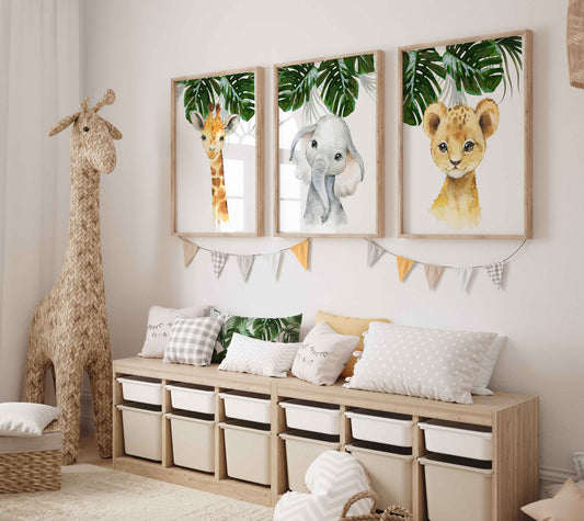 Ensemble de trois affiches numériques  | Safari Jungle Trio d'animaux