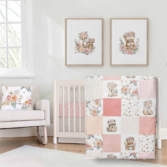Ensemble de literie pour bassinette en minky  | Douce Forêt Patchwork