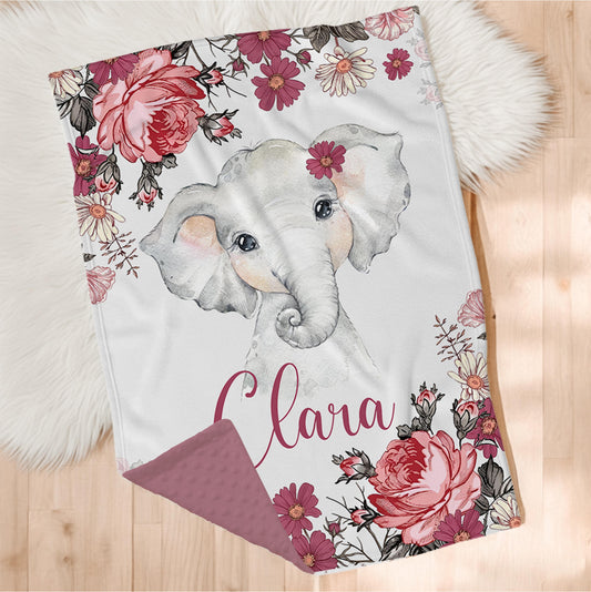 Couverture en minky personnalisée | Fleurs Rétro rouille avec animal