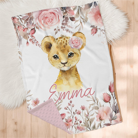 Couverture en minky personnalisée | Forêt rosée animal au choix