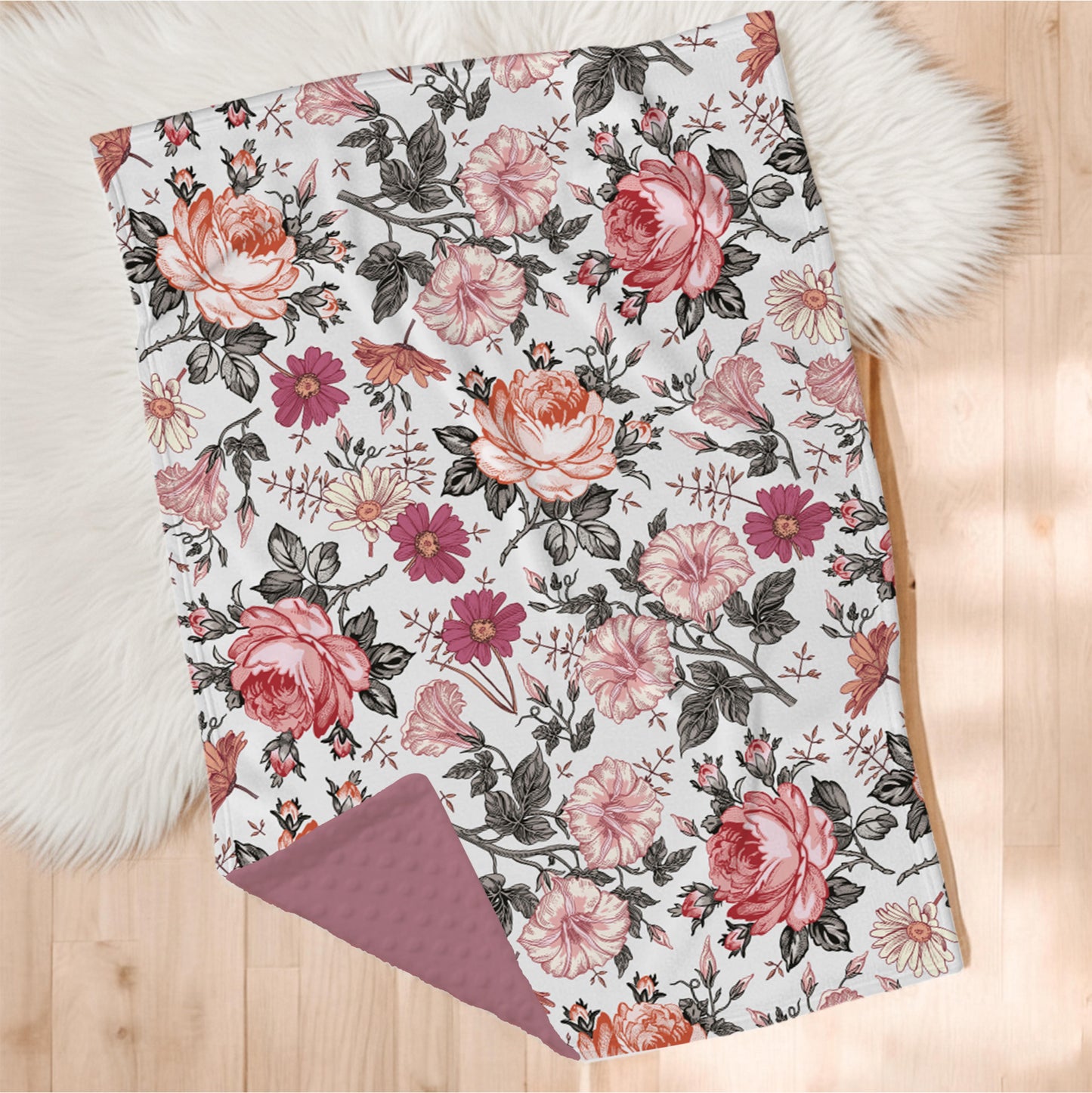 Couverture en minky | Fleurs rétro rouille