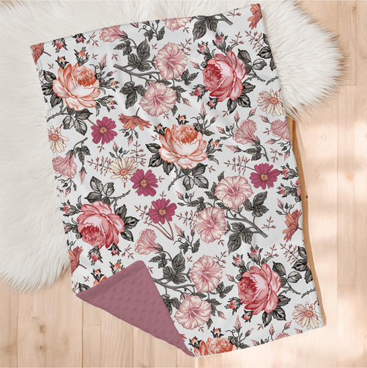 Couverture en minky | Fleurs rétro rouille