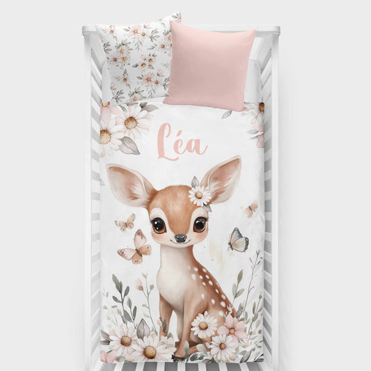 Couverture pour bassinette personnalisée | Biche et papillons