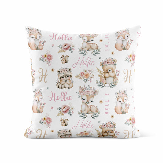Housse de coussin personnalisée | Douce Forêt prénom répétitif