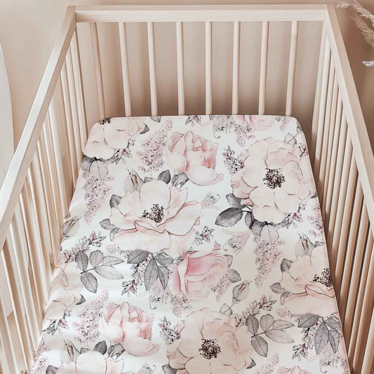 crib-sheet-flowers-drap-contour-literie-bassinette-fleurs-saumon-rose-fleuri-québec