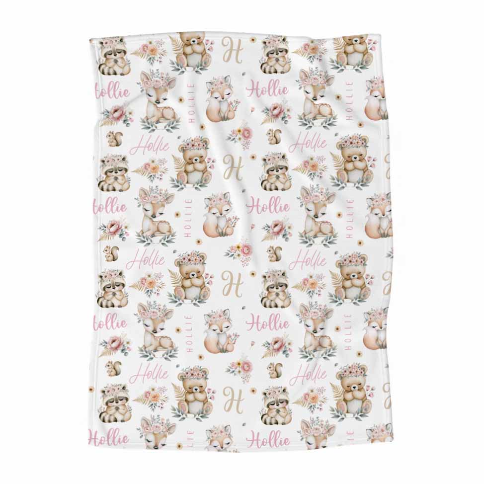 Couverture en minky personnalisée | Douce Forêt prénom répétitif