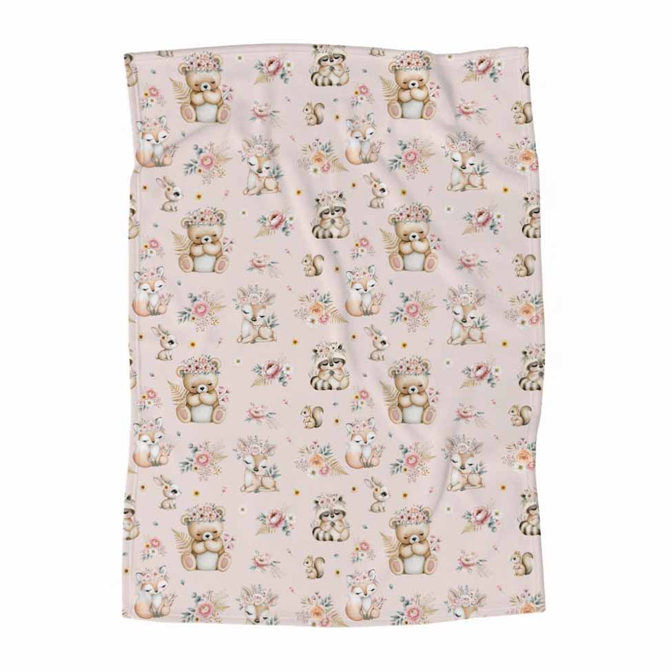Couverture en minky | Douce Forêt fond rose