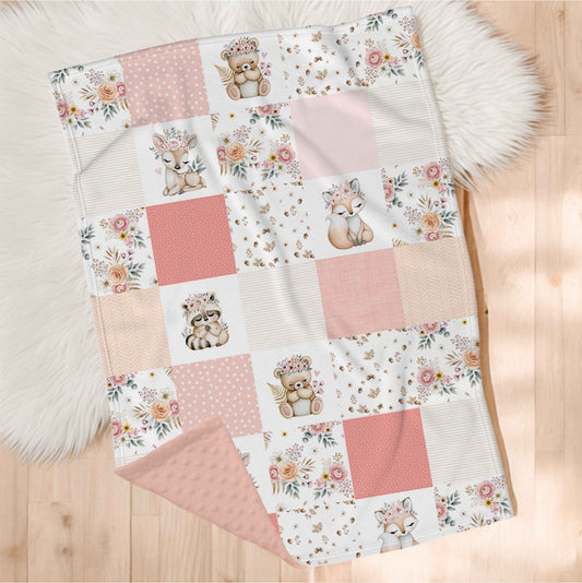 Couverture en minky | Douce Forêt Patchwork