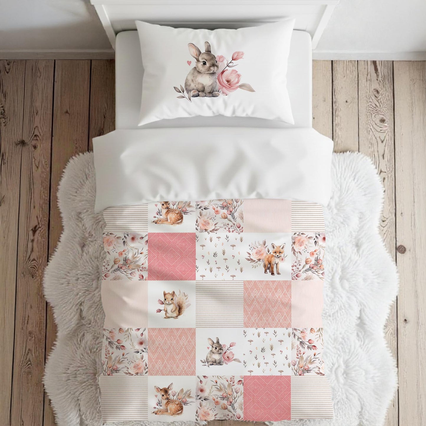 Literie pour lit simple | Forêt Rosée Patchwork