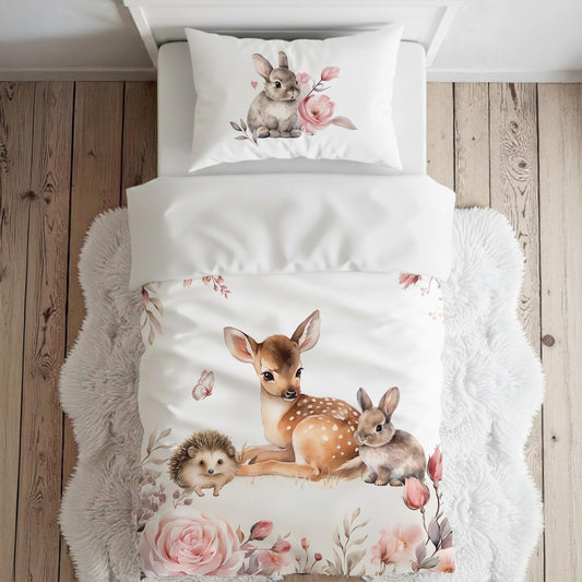 Literie pour lit simple | Forêt Rosée trio d'animaux
