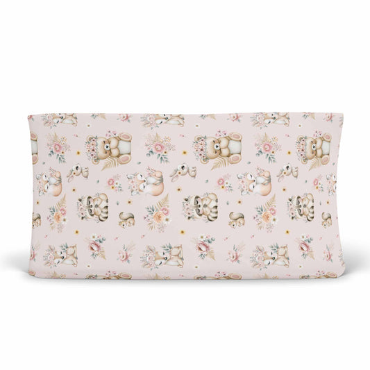 Housse pour matelas à langer | Douce Forêt fond rose