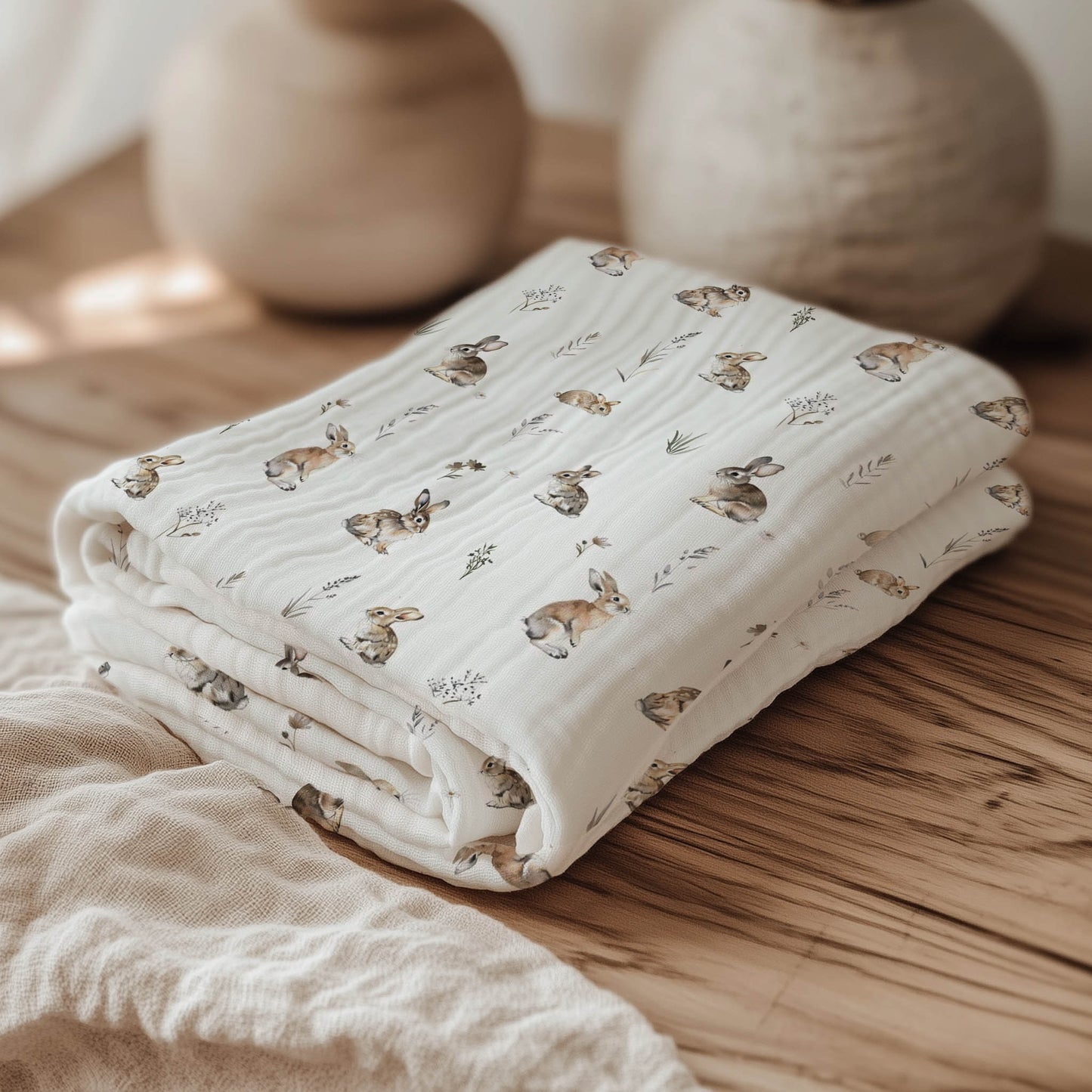 Couverture en mousseline de bambou | Lapins des Bois