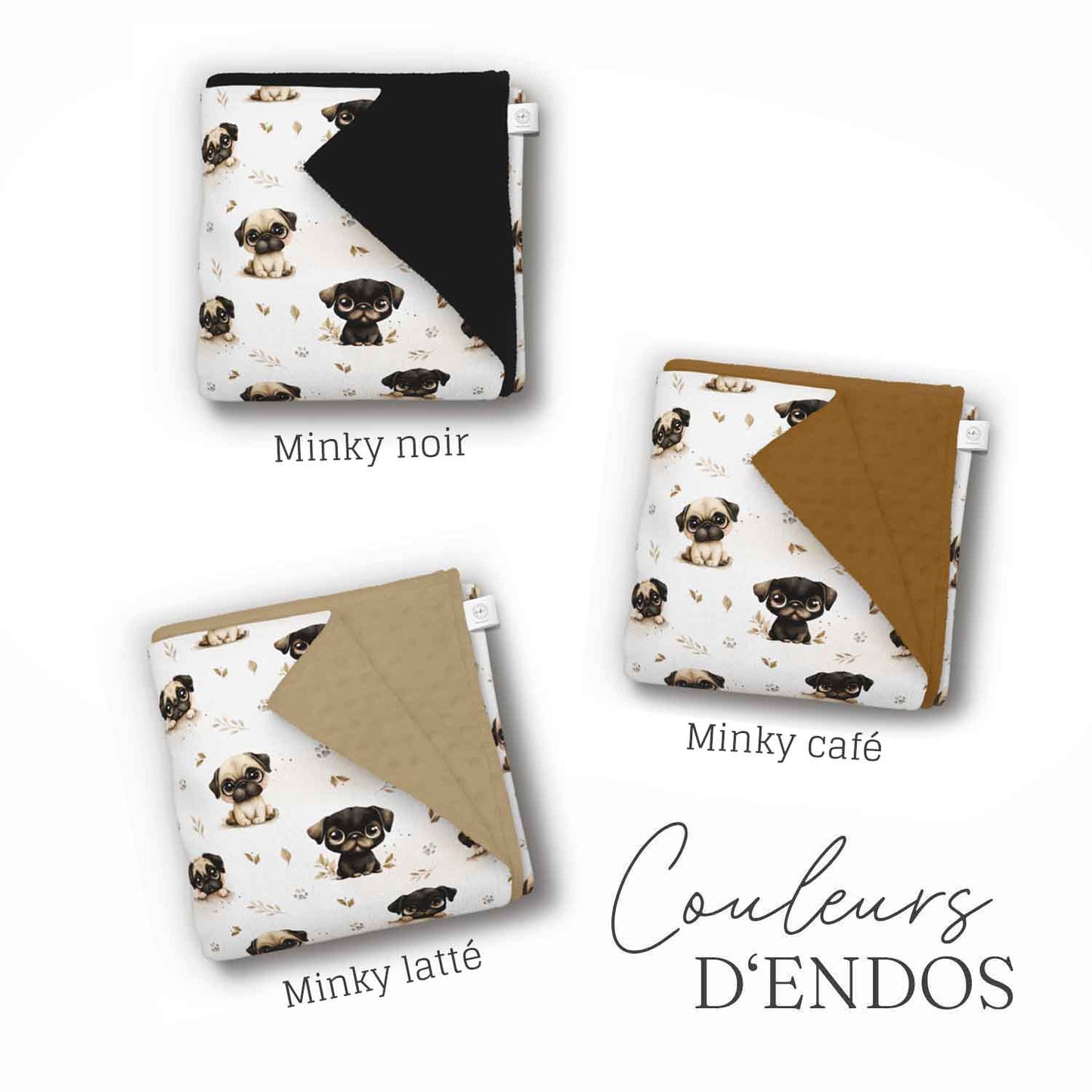 Doudou en minky | Mignons Pugs beige et noirs
