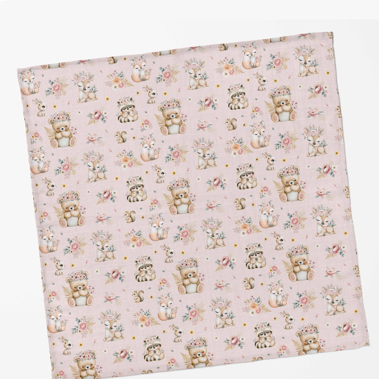 Couverture en mousseline de bambou | Douce forêt fond rose
