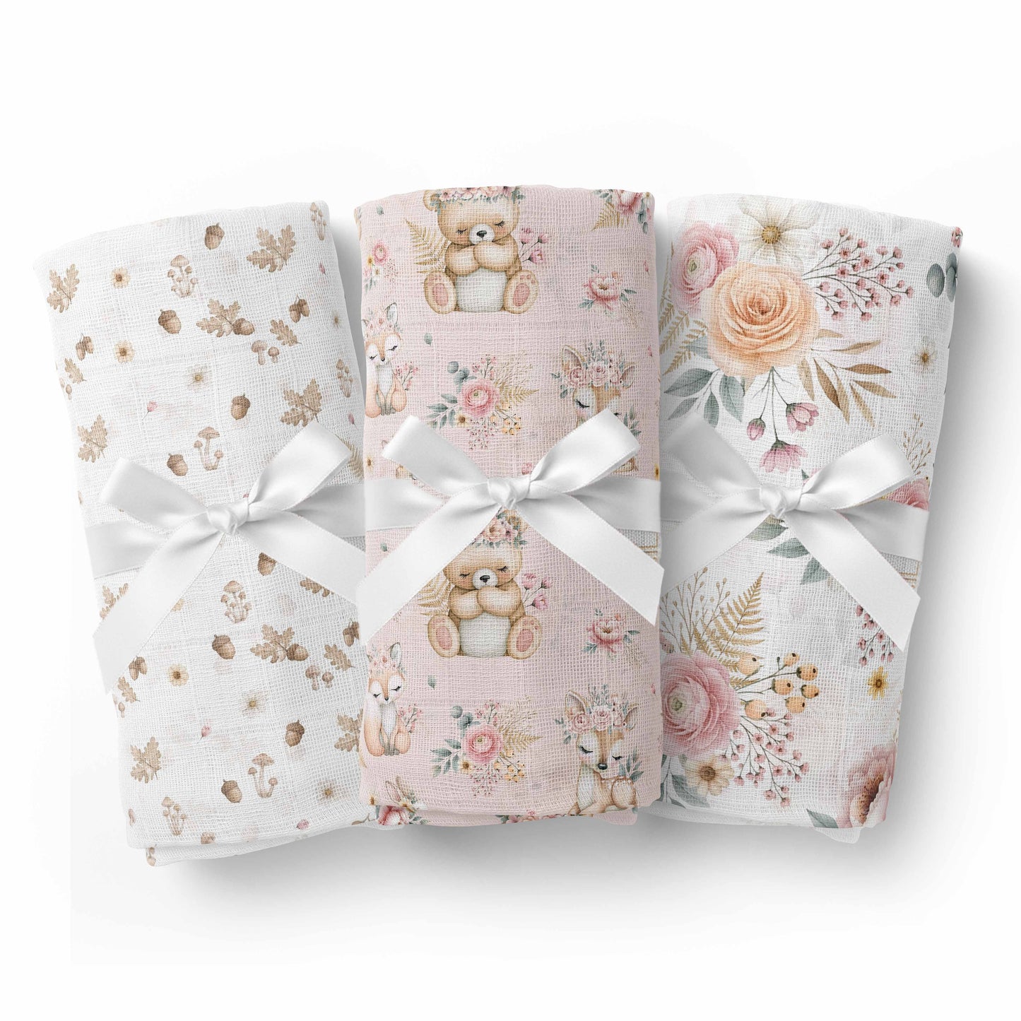 Ensemble de trois mousselines de bambou | Douce forêt