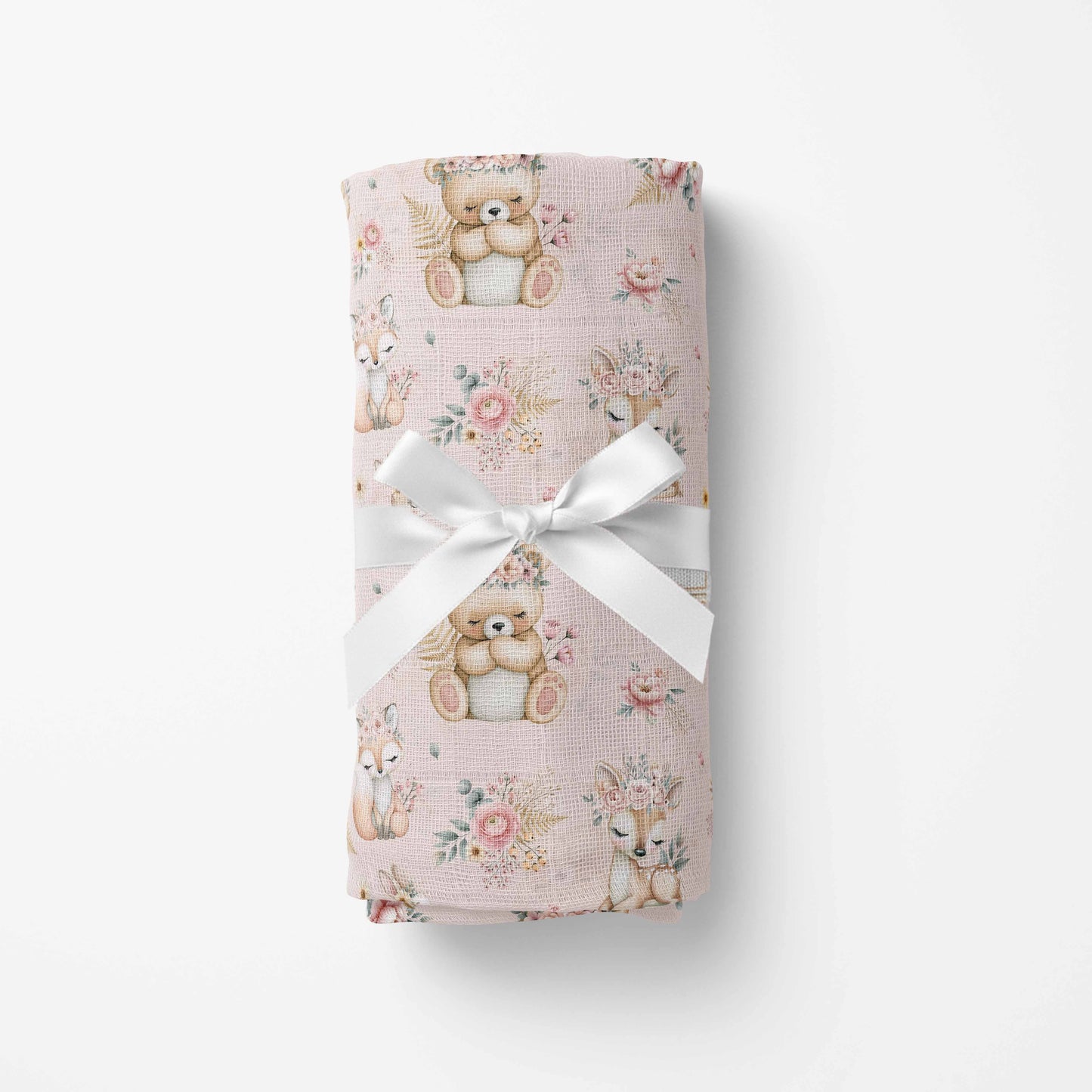 Couverture en mousseline de bambou | Douce forêt fond rose